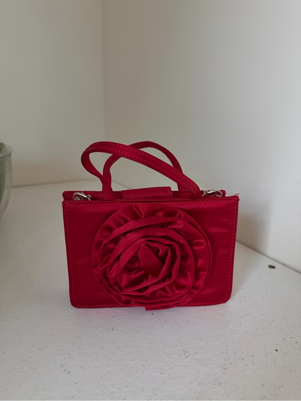 Red Floral Satin Mini Tote - Women Bags